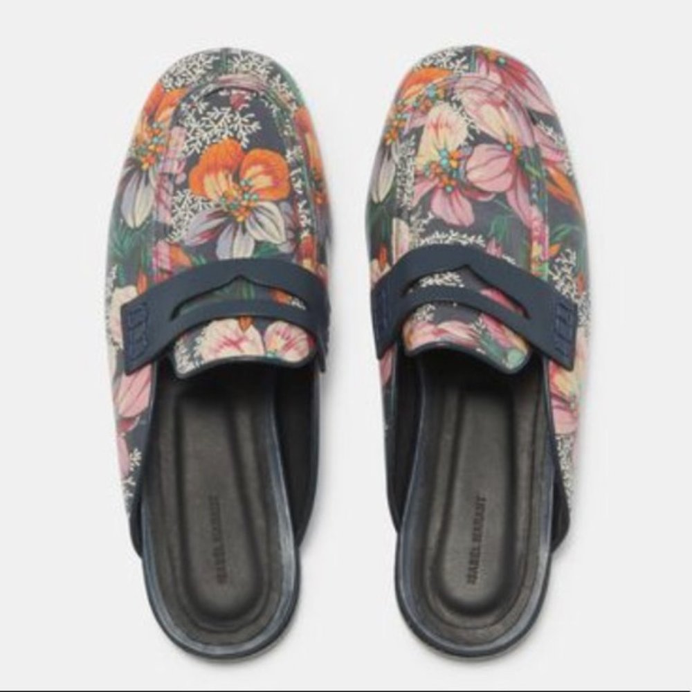 Isabel Marant Finza Mules In Blue Floral Slip Ons Size 39 MSRP $580 NWT